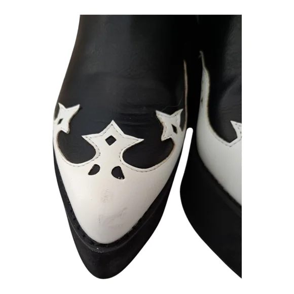 Current Mood stylish black and white Women's Platform heeled cowboy Boots - Picture 12 of 13